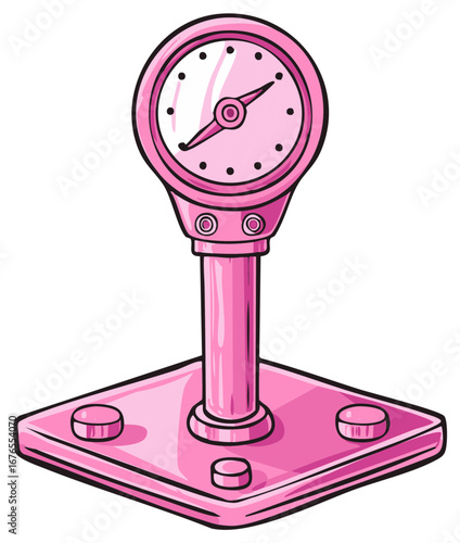 Pink retro pressure gauge on square base with hand-drawn style