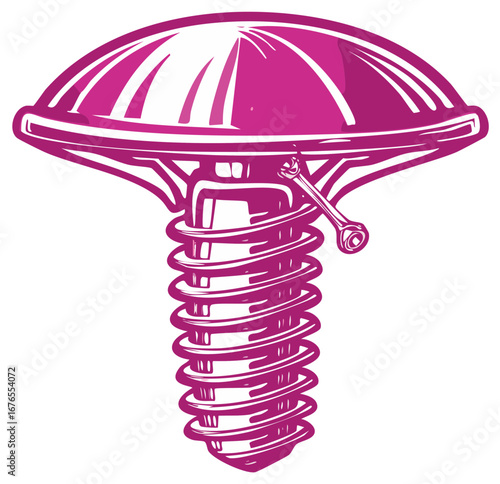 Stylized medical implant screw with a small adjustment wrench vector icon