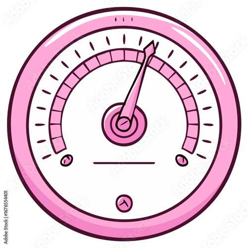 Pink Cartoon Meter Shows Moderate Level on White Background Cartoon Style Display Gauge Vector Illustration