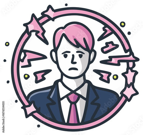 Stressed businessman illustration overwhelmed by pressure and anxiety
