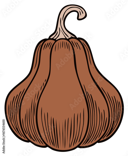 Rustic Brown Pumpkin Illustration with Organic Lines, Perfect for Autumn Season or Harvest Festivals