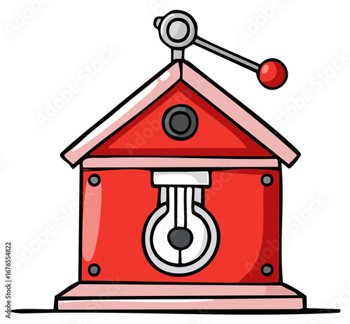 Cartoon red idea box with lightbulb and lever for innovation or alert concept