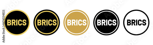 BRICS coin vector icons set. BRICS coin symbols collection. Brazil Russia India China South Africa Indonesia.
