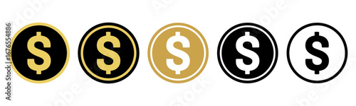 Dollar coin vector icons set. US dollar coin symbols collection