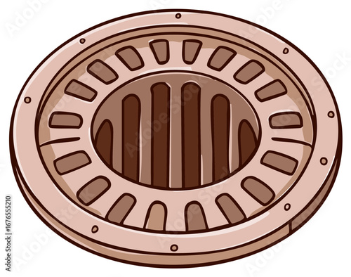 Sewer Drainage Grate Round Cartoon Illustration Street Iron Drainage