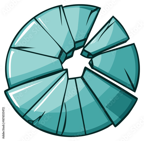 Shattered circular stone relic with cracks in a fun cartoon style