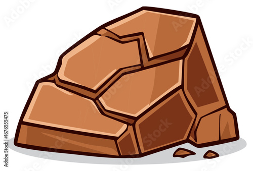 Cartoon Brown Rock Boulder with Jagged Edges and Cracked Surface Illustration
