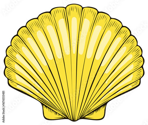 Bright Yellow Scallop Seashell Hand Drawn Vector Illustration