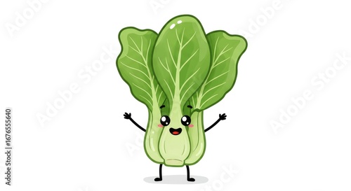 Cute Kawaii Bok Choy Character Waving Hello