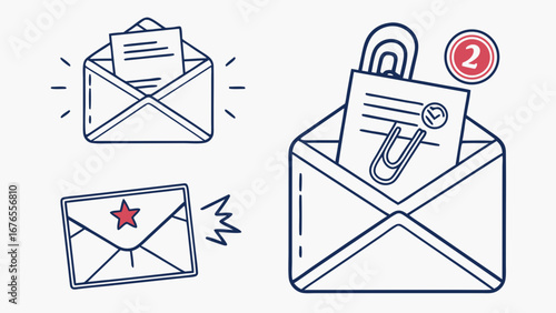 Collection of hand drawn envelopes with letters and notifications illustrating communication and messaging concepts