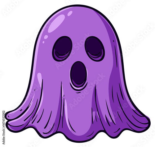 Purple ghost illustration, cartoon design, Halloween concept, holiday, spooky character