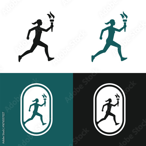 Vector Silhouette of Woman Carrying Torch