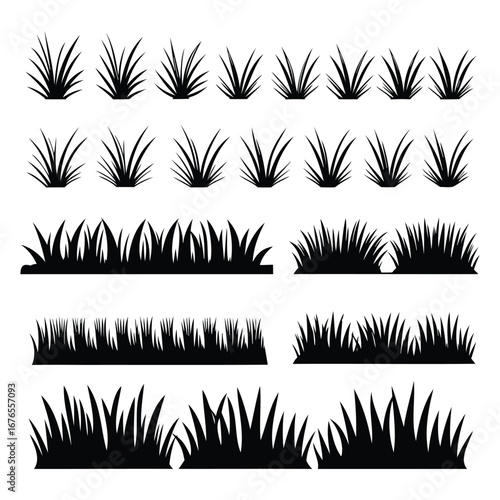 Grass Silhouette Vector Set – 30 Lawn and Foliage Design Elements