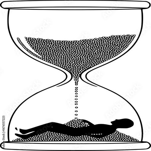 Hourglass Man Silhouette Vector – Surreal Sand Timer Abstract Life Passage Art
