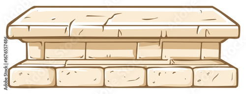 Illustrated Stone Pedestal with Cracked Surface and Building Blocks Displaying Ancient Architecture