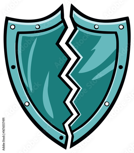 Broken Security Shield Icon Representing Protection Failure or System Damage