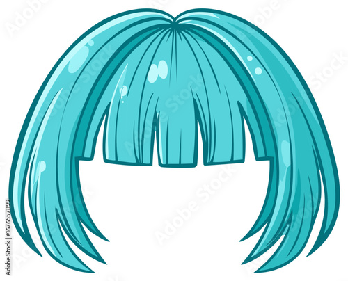 Stylized Blue Bob Wig with Bangs Cartoon Style Illustration