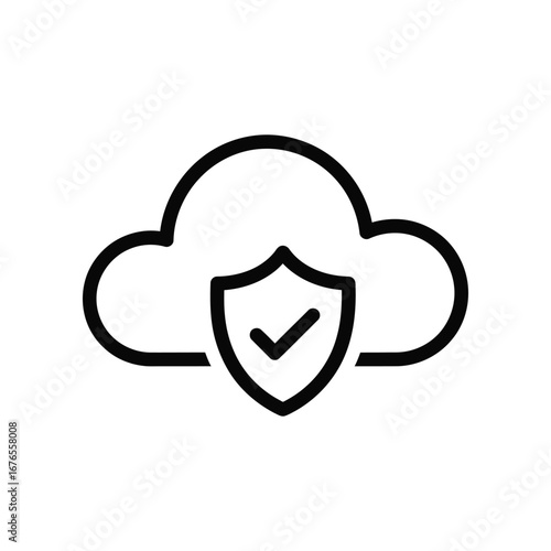 Cloud Shield Icon: A modern graphic icon representing cloud computing security, featuring a cloud with a shield, signifying protection and safety.