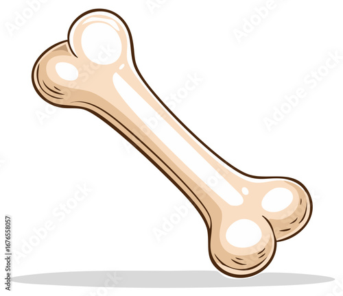 Classic cartoon dog bone vector illustration with shiny highlights