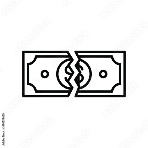 Financial Ruin: A stark black-and-white illustration depicts a split dollar bill, representing financial ruin and economic instability.