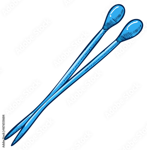 Two Blue Cotton Swabs Vector Illustration