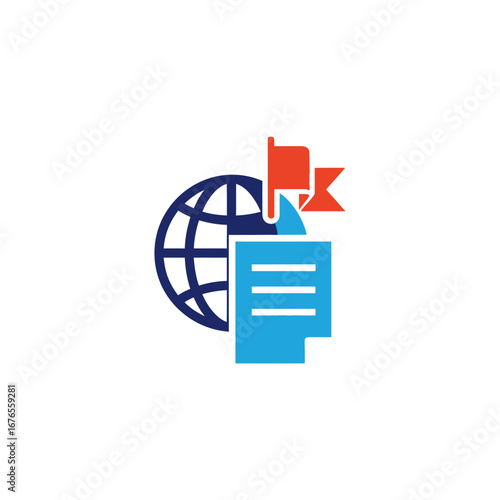 Global document with a flag, representing international business or a worldwide achievement.
