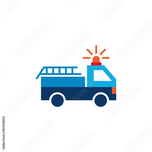 A simplified illustration of a firetruck, complete with ladder and flashing lights, ready for emergency response.
