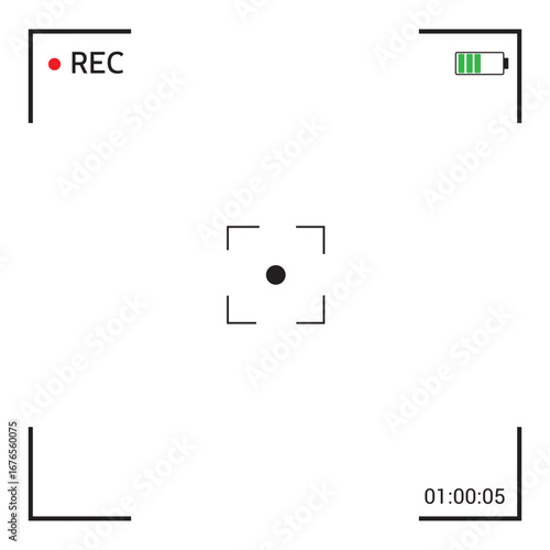 Camera viewfinder screen. rec icon with information and timing. camera screen. camcorder viewfinder graphic elements
