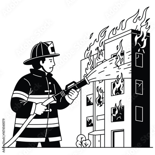 a firefighter works to extinguish a fire
