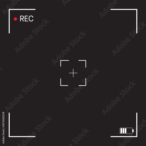 Camera viewfinder set vector. Recorder cam display, viewfinder ui for camera. Video camera focusing screen on transparent background. Vector illustration