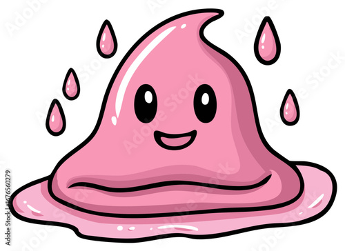 Happy pink blob creature with dripping water cartoon character