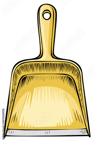 Simple Yellow Dustpan Cleaning Tool Cartoon Vector Illustration