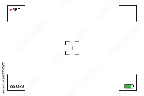 Camera viewfinder set vector. Recorder cam display, viewfinder ui for camera. Video camera focusing screen on transparent background. Vector illustration