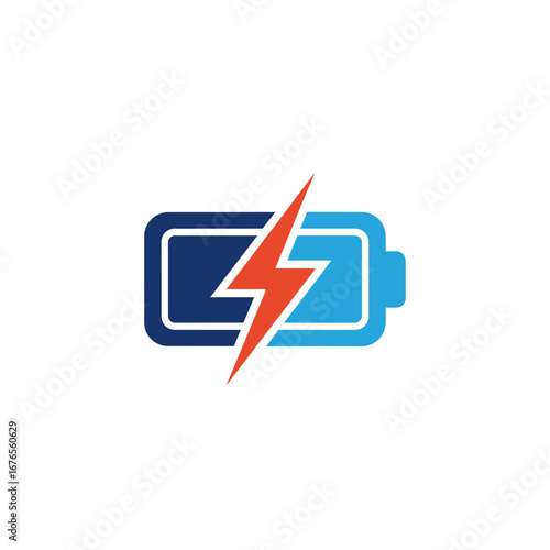 A stylized battery icon with a lightning bolt charging symbol, rendered in shades of blue and orange.