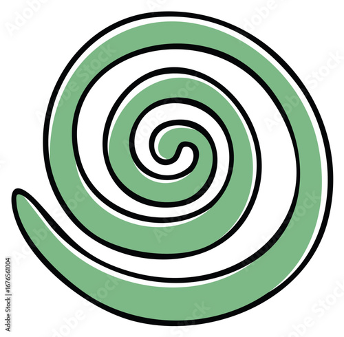 Green and white spiral graphic with thick black outline
