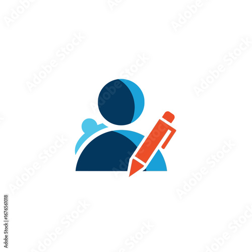 Stylized icon of a person with a pen, representing writing, authoring, or user profile editing.