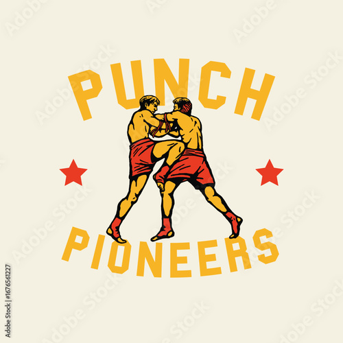 A powerful boxing-themed visual celebrating heritage and impact, featuring a dynamic pair of fighters in punch stance — perfect for vintage apparel, posters, or gym branding.