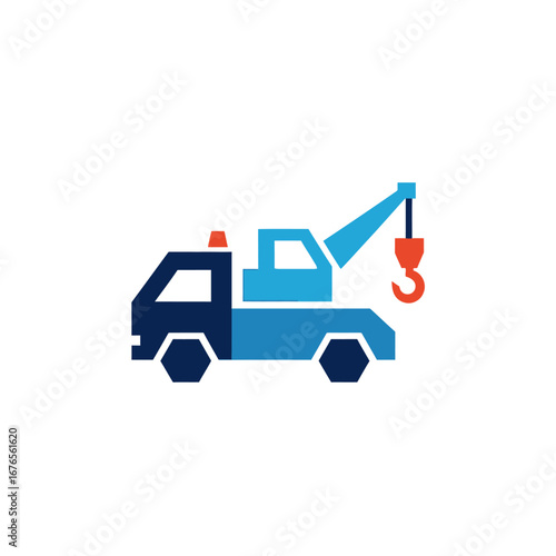 Illustration of a tow truck with a crane and hook for vehicle recovery.
