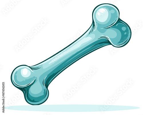 Cartoon illustration of a teal bone, isolated on white background. Concept of anatomy and health.