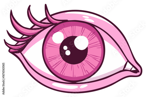Pink Human Eye Detailed Anatomy with Lashes Eyeball Iris Visual System in Digital Illustration