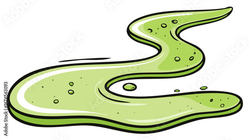 Stylized Light Green Slime with Bubbles Flowing in Wavy Shape Illustration