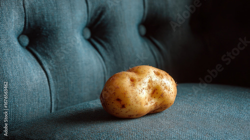 Single Potato on Teal Velvet Sofa