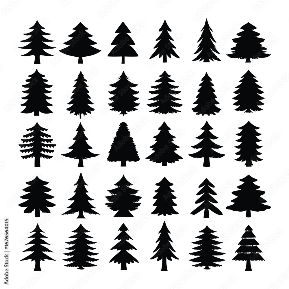 Obraz premium Collection of Pine Tree Silhouettes