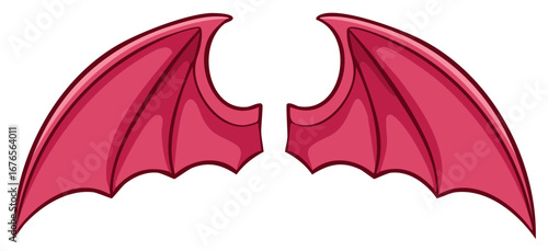 Vivid Red Cartoon Demon Wings Illustration for Fantasy and Halloween Designs