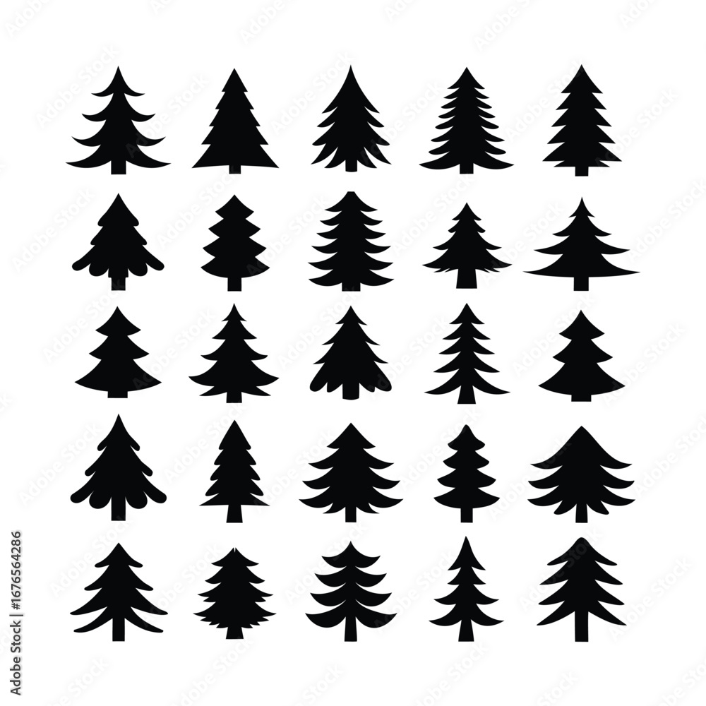 Obraz premium Collection of Pine Tree Silhouettes