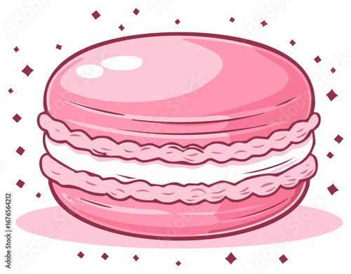 Delicious Pink Macaron Cookie Sweet French Confectionery Dessert Flat Cartoon Style Illustration