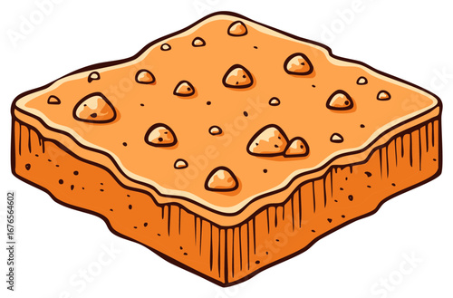 A square block of caramel fudge blondie dessert in a cartoon style illustration