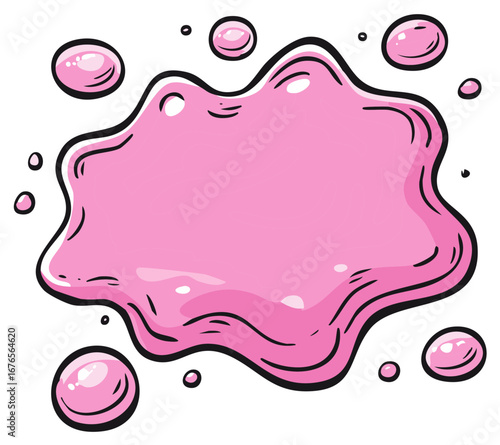 Vibrant pink cartoon splat with glossy texture and small bubbles illustration