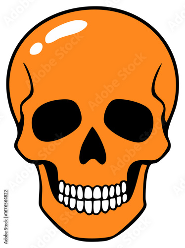 Halloween orange skull with black eye sockets and grin