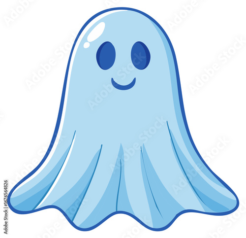 Cute Cartoon Ghost Smiling with Round Eyes and a Flowing Sheet Design for Halloween Holiday